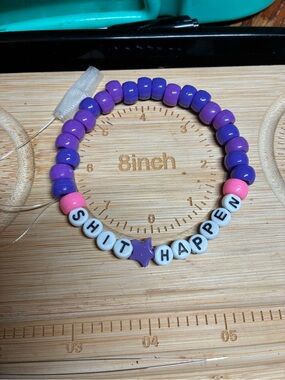 Purple & Pink  Pony  Beaded Bracelet - 'Shit Happen' Letter Beads